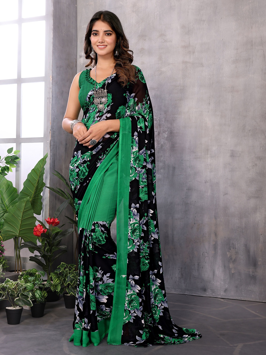 

KALINI Floral Saree, Green
