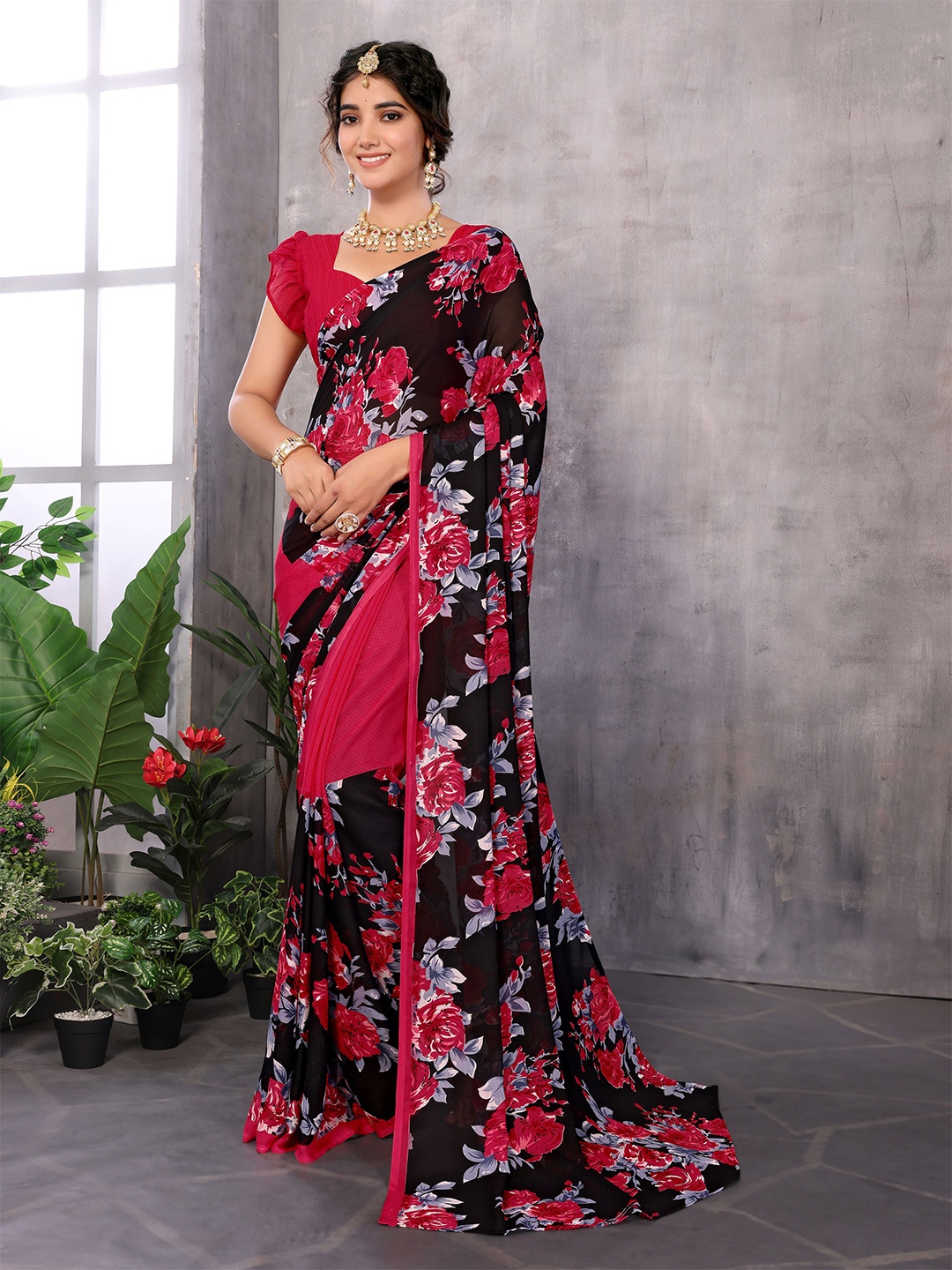 

KALINI Floral Saree, Red