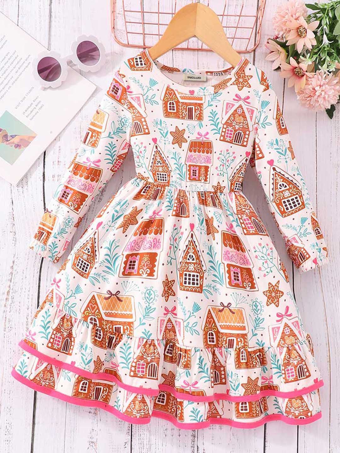 

INCLUD Girls Conversational Printed Fit & Flare Dress, Pink