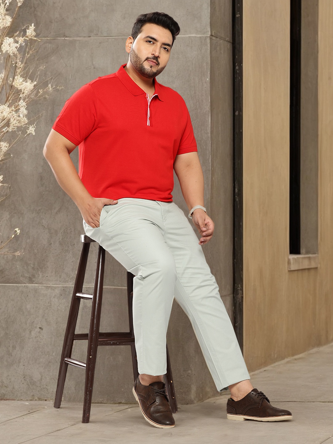

Sztori Plus Size Polo Collar Pure Cotton T-shirt, Red