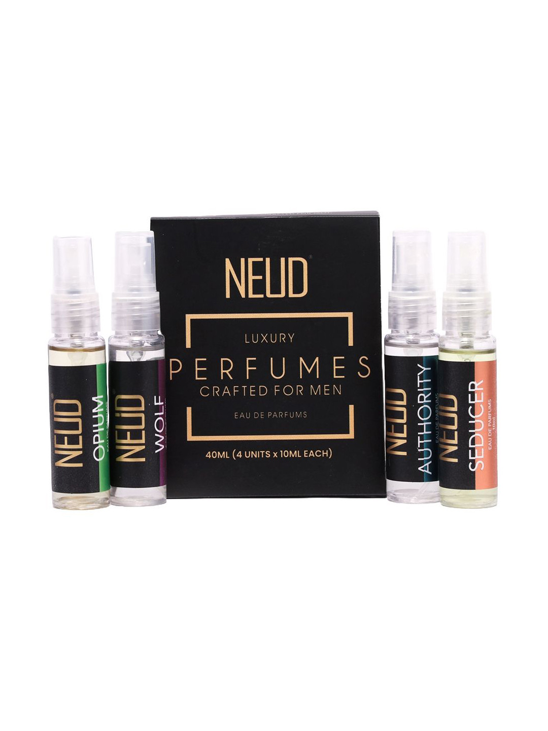 

NEUD Men Set Of 4 Wolf, Authority, Opium & Seducer Eau De Parfum - 10 ml Each, Black