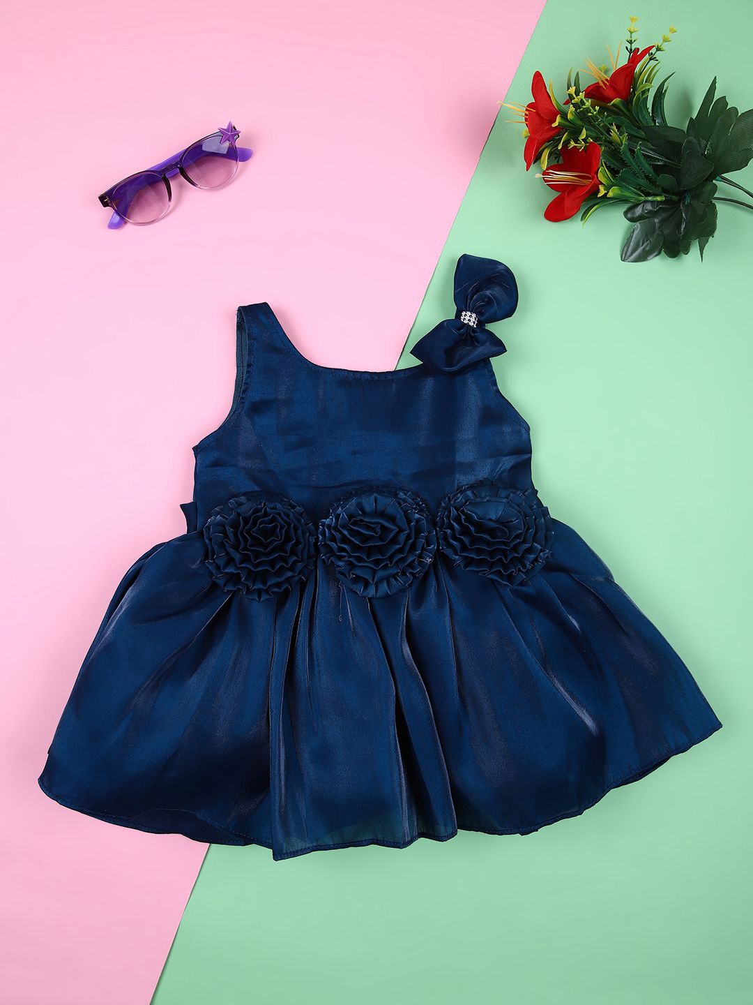 

V-Mart Girls Floral Applique Fit & Flare Dress, Navy blue