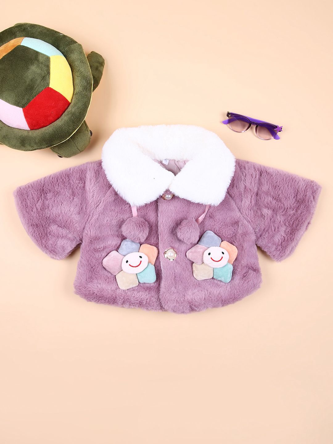 

V-Mart Girls Spread Collar Self Design Cotton Casual Parka Jacket, Purple