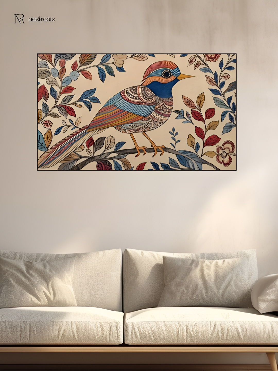 

nestroots Elegant Beige & Blue Canvas Paintings Wall Arts