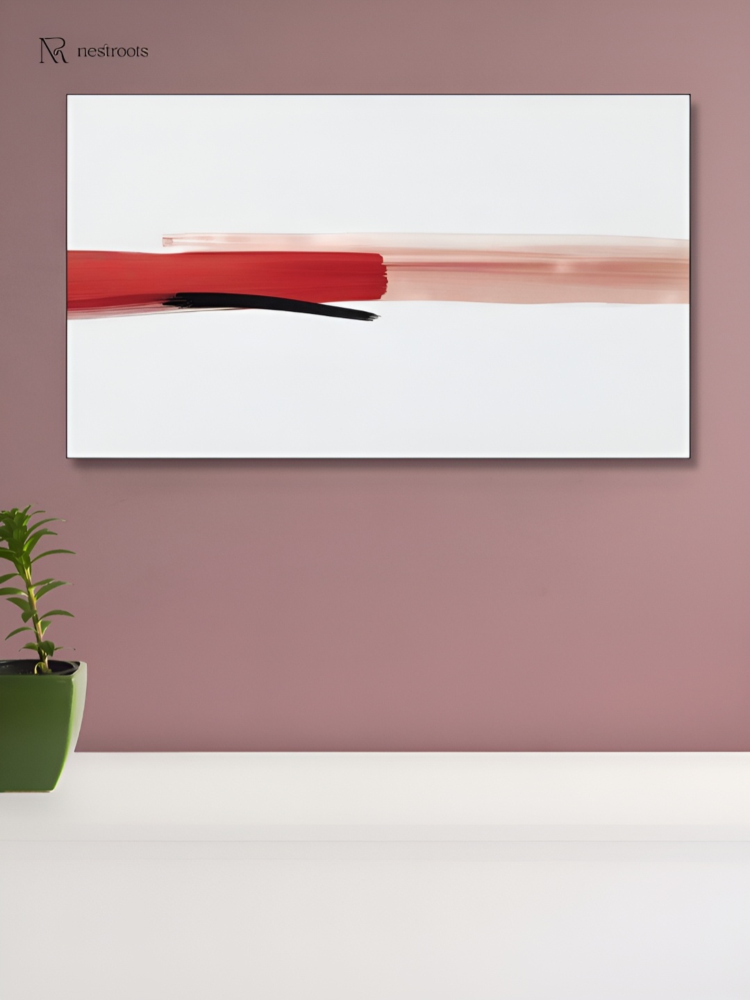 

nestroots White & Red Abstract Canvas Painting Wall Art