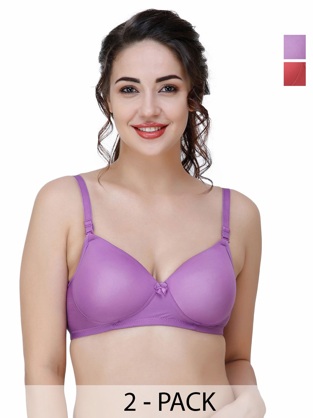 

College Girl Women Pack of 2 Seamless Full Coverage Lightly Padded Bra, Purple