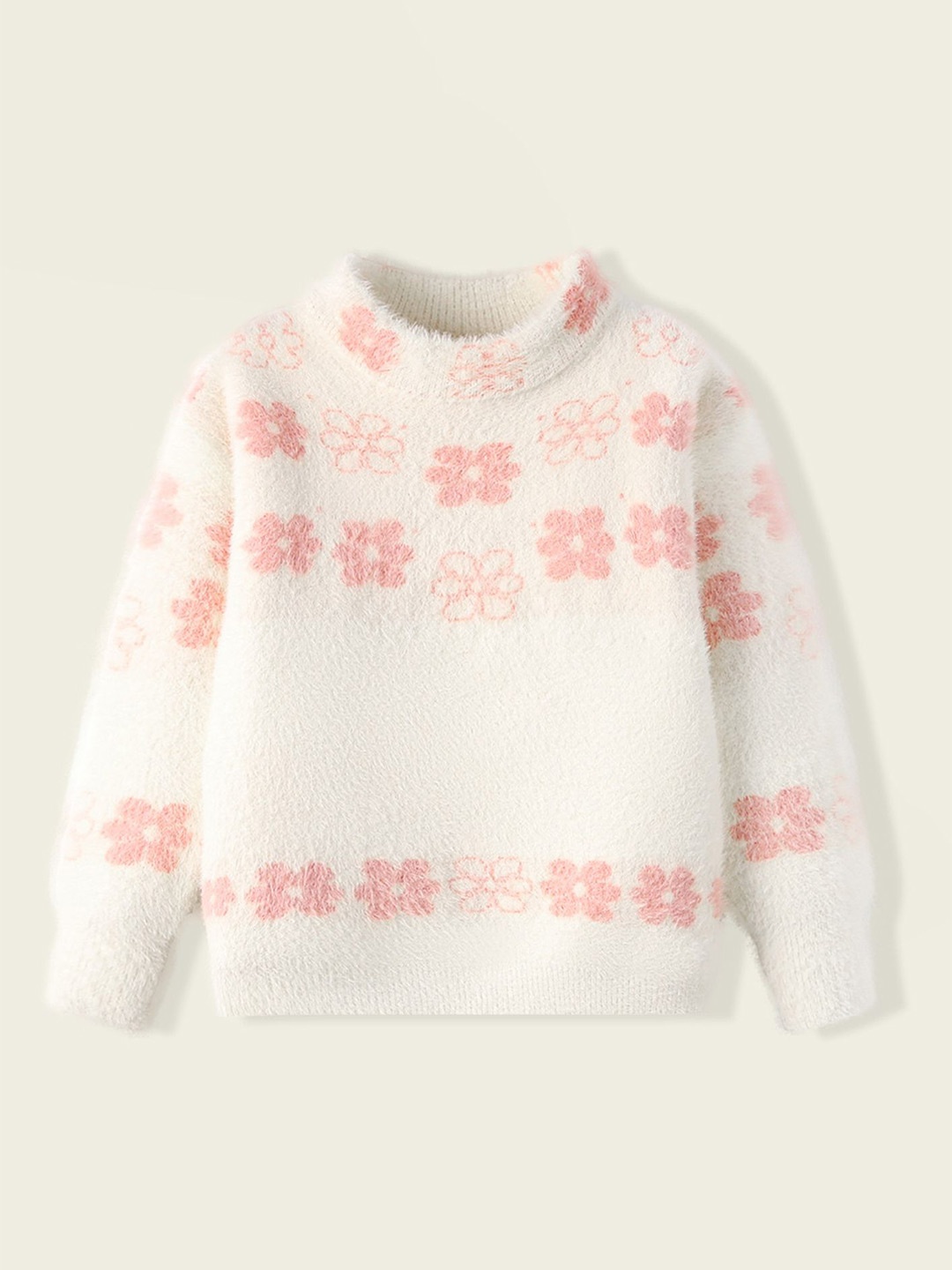 

LULU & SKY Girls Floral Self Design Pullover Sweaters, White