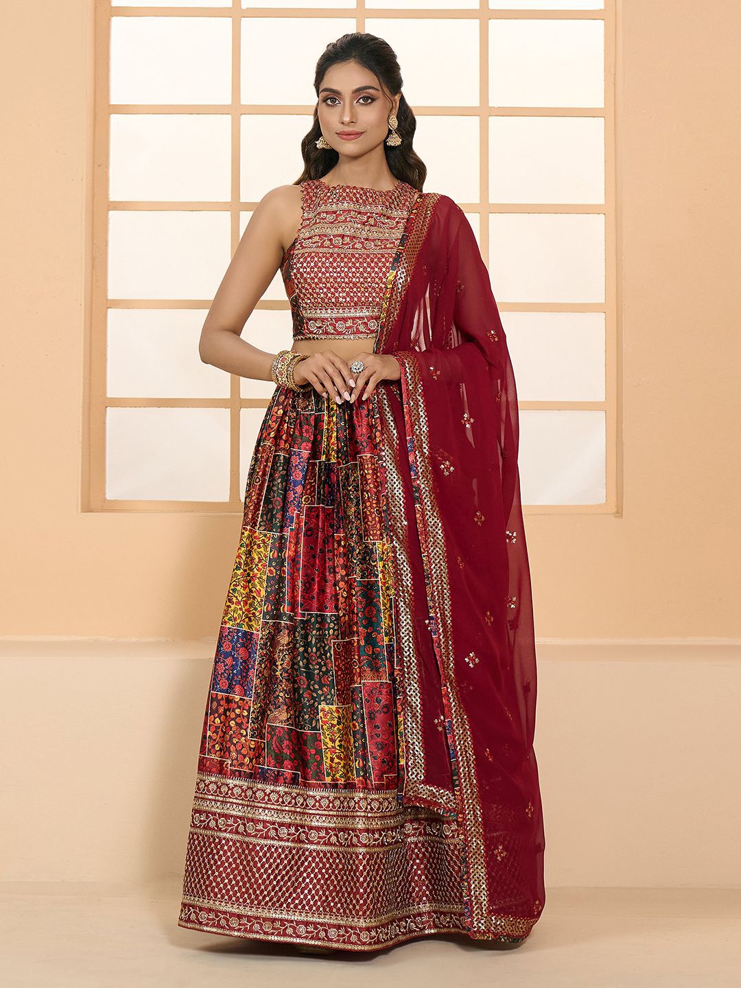 

Samyukta Singhania Embellished Ready to Wear Lehenga & Blouse With Dupatta, Maroon
