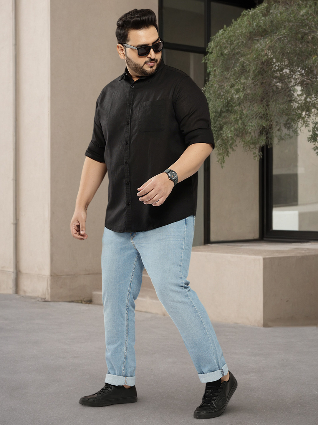 

Sztori Plus Size Regular Fit Casual Shirt, Black