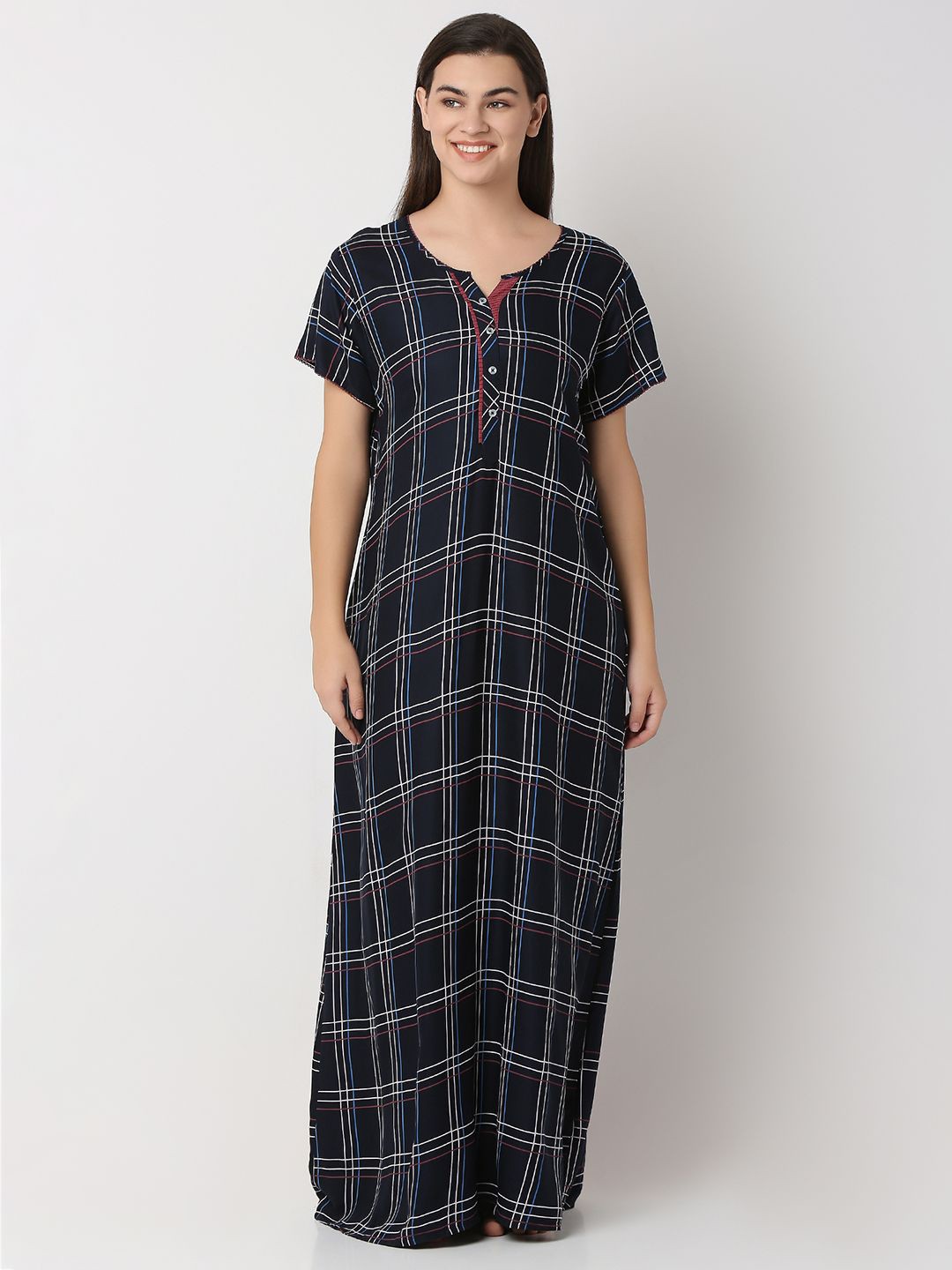 

Juliet Women Checked Maxi Nightdress, Blue