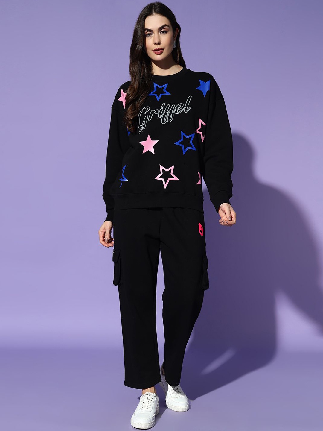 

GRIFFEL Womens Mid-Rise Printed Tracksuits, Black