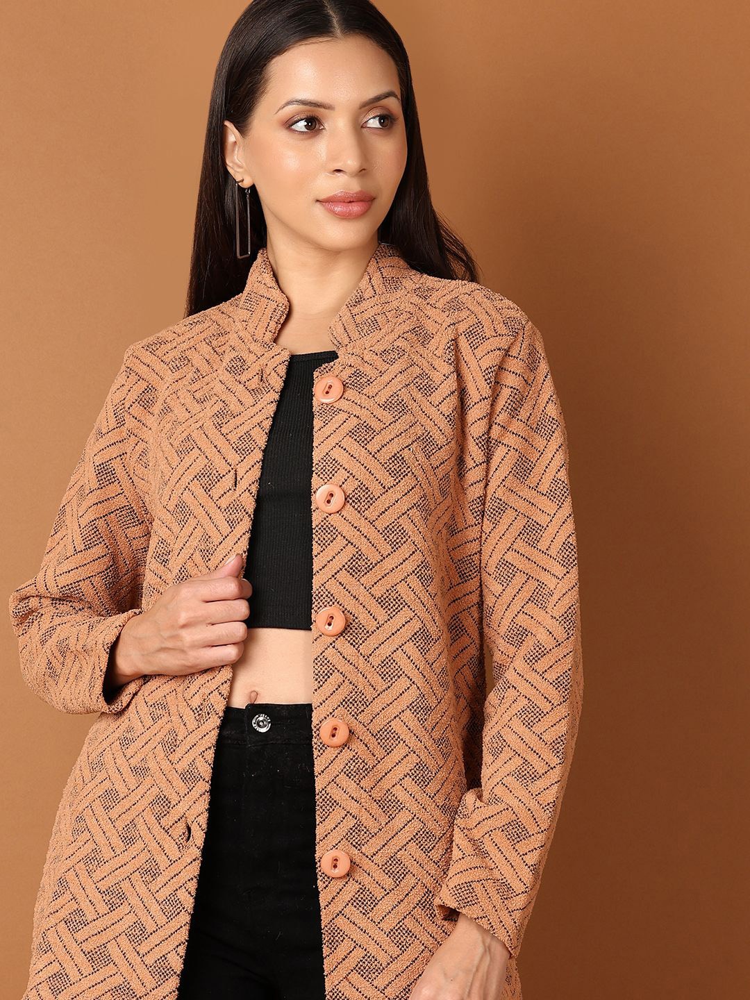 

V-Mart Women Self Design Cardigan, Brown