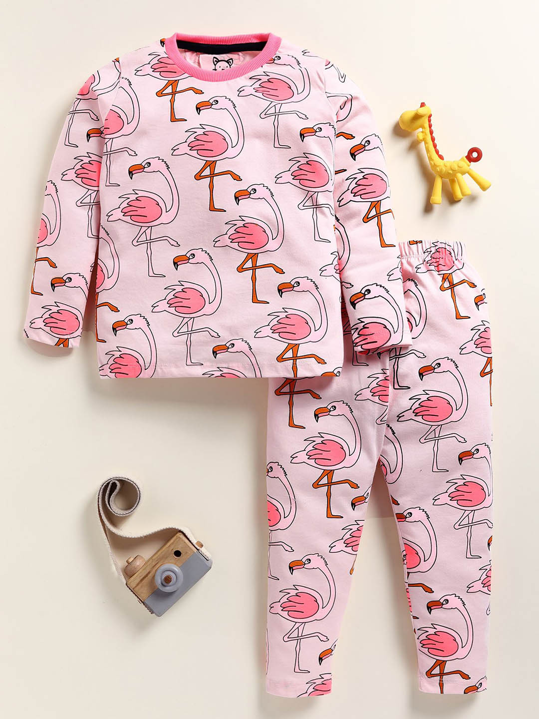

YK Girls Round Neck Printed Slip-On Night suit, Pink