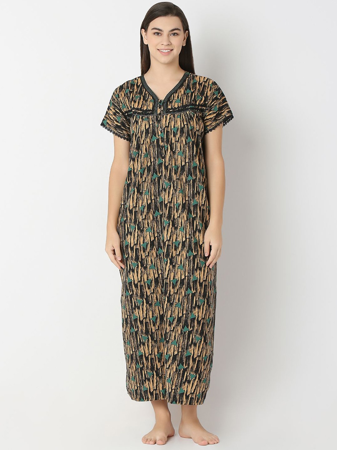 

Juliet Women Printed Maxi Nightdress, Green