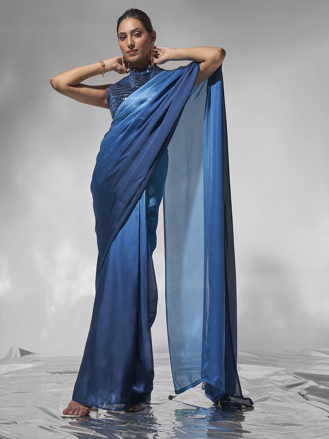 

Kalista Embellished Satin Ready to Wear Saree, Blue