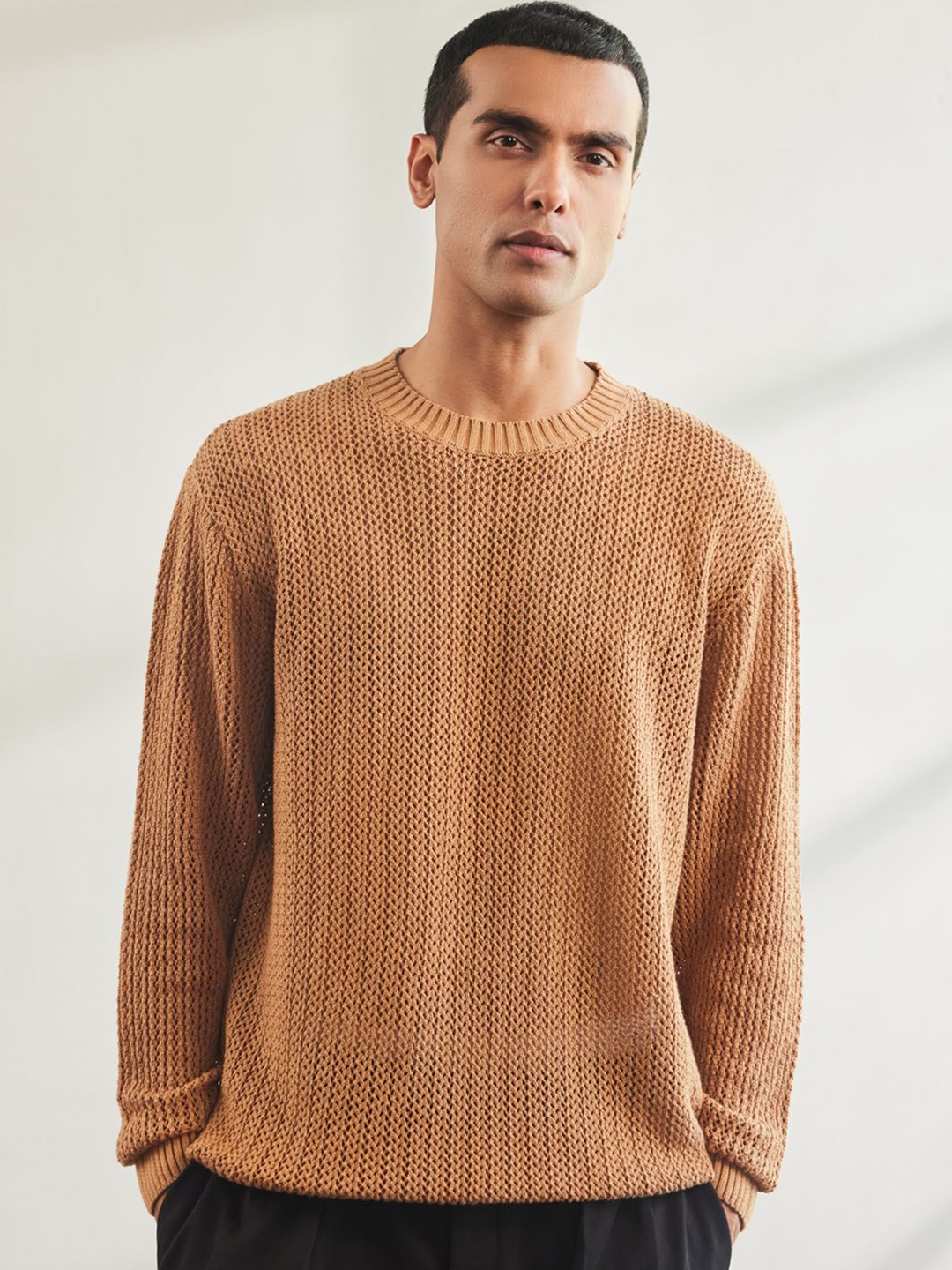 

Mr Bowerbird Men Cable Knit Pullover, Camel brown