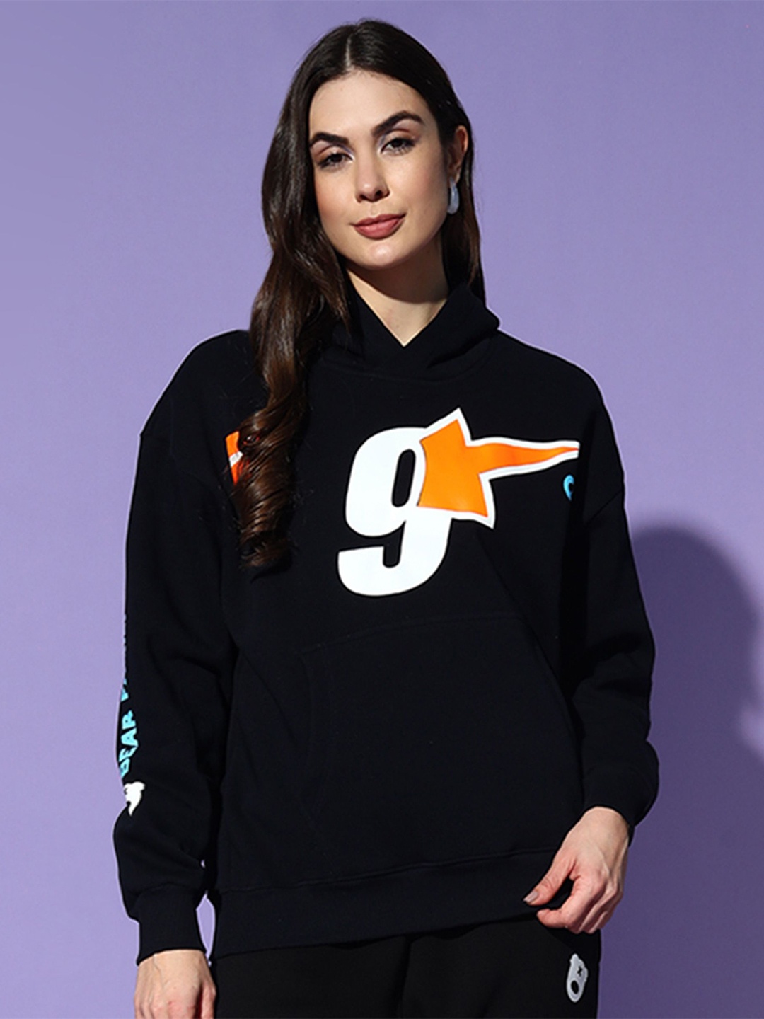 

GRIFFEL Women Printed Hooded Sweatshirt, Black