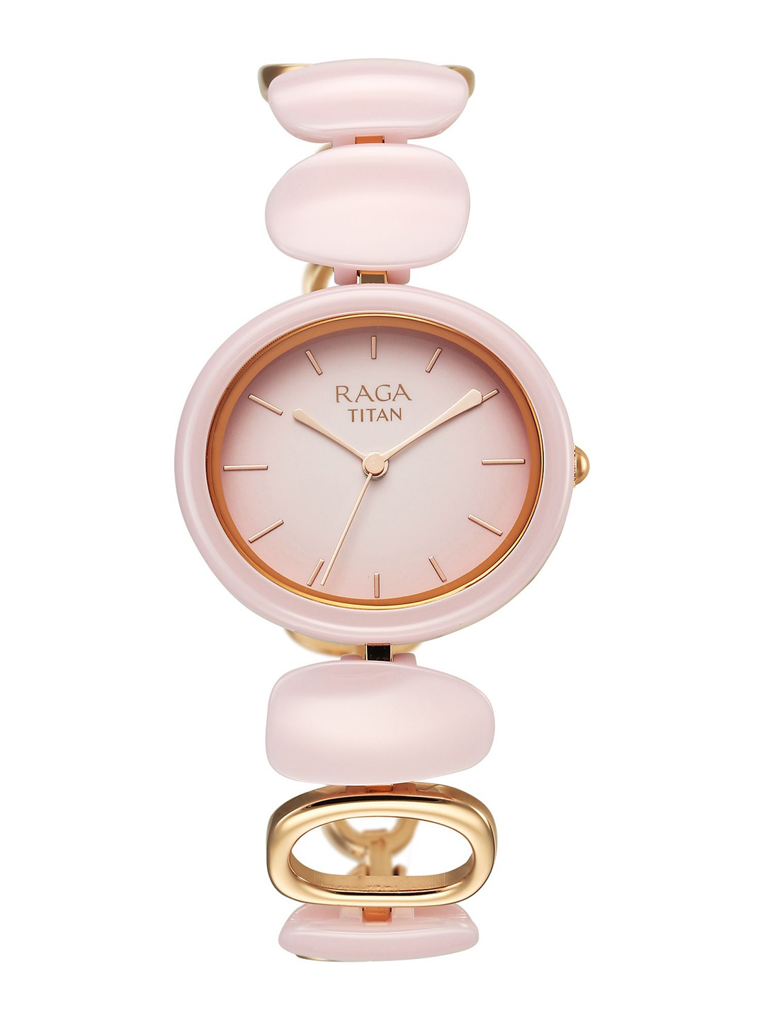 

Titan Women Brass Mother of Pearls Dial & Ceramic Bracelet Style Analogue Watch 95146KD07, Pink