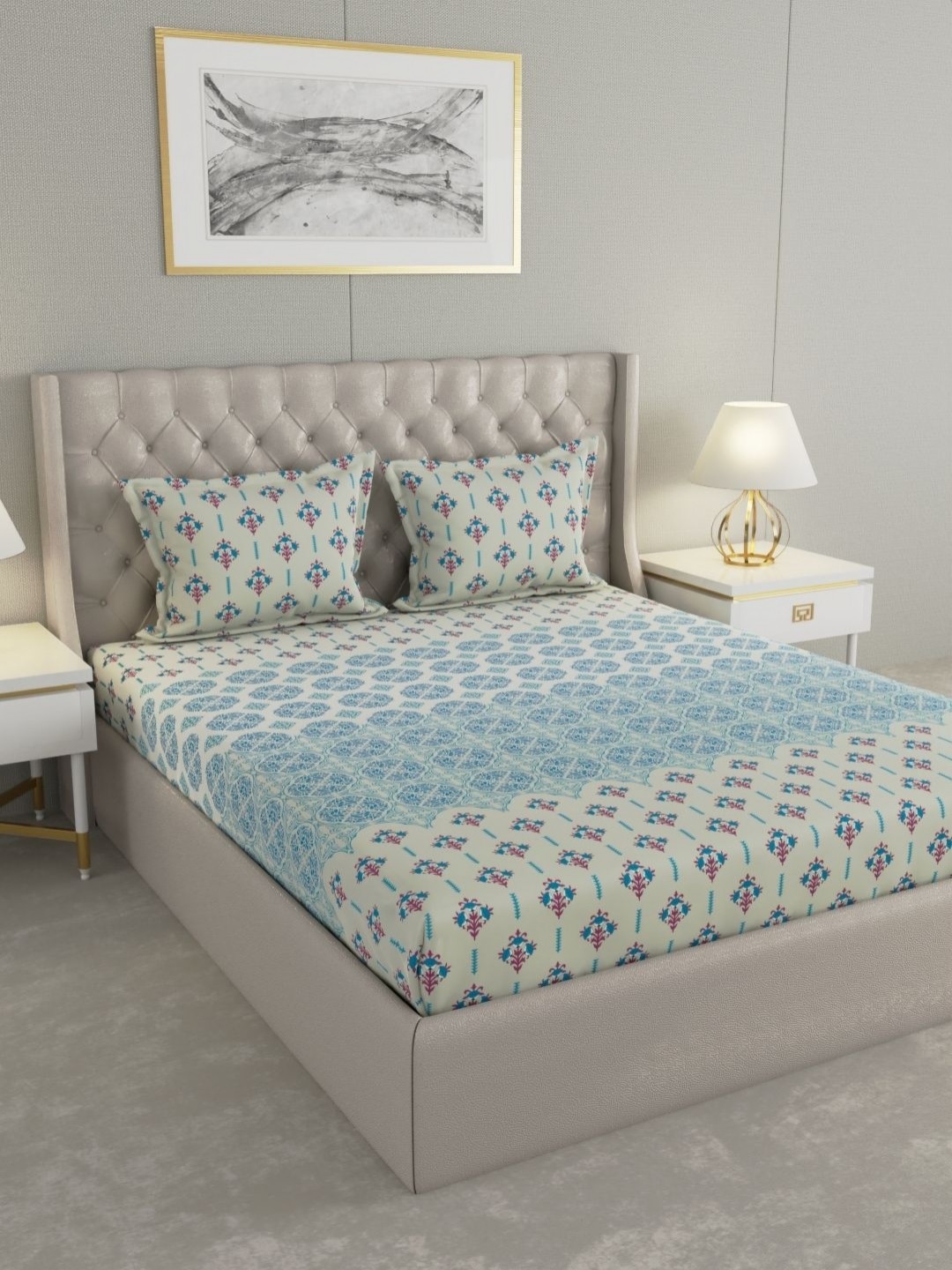 

Raymond Home CRYSTAL Blue Floral Printed Cotton 210 TC King Bedsheet Set 2.74 x 2.74m