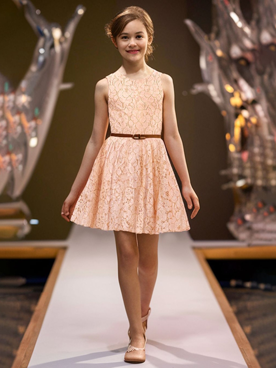 

Naughty Ninos Girls Floral Sleeveless Fit & Flare Dress, Peach