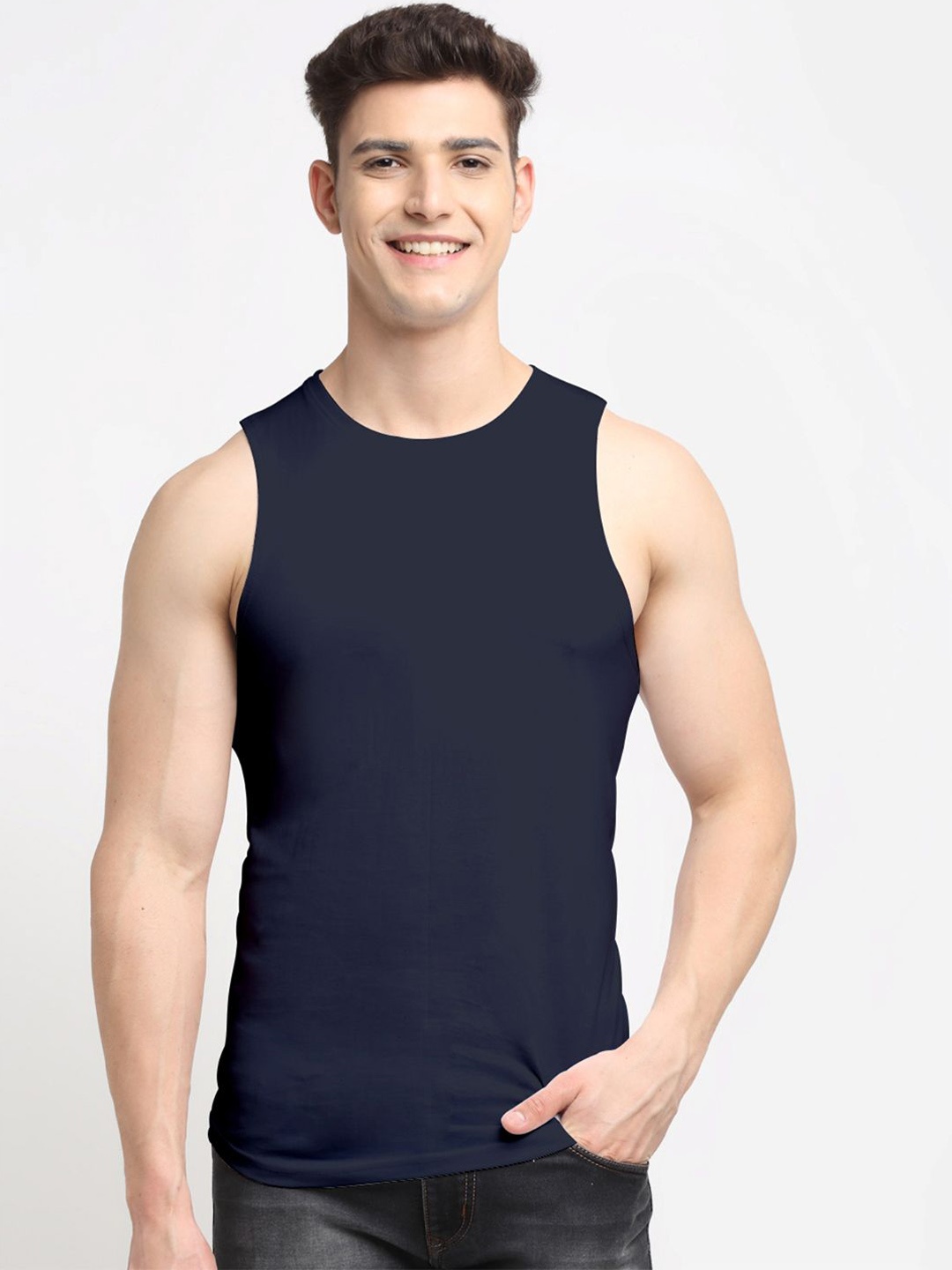 

Friskers Pure Cotton Printed Gym Vest 151024AE646-17, Navy blue