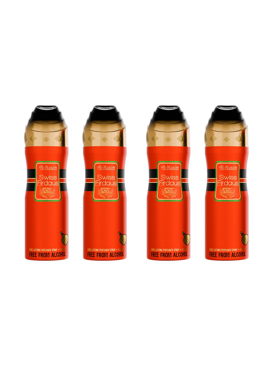 

Al-Nuaim Swiss Firdous Set of 4 Alcohol-Free Long Lasting Deodorant - 200 ml each, Red