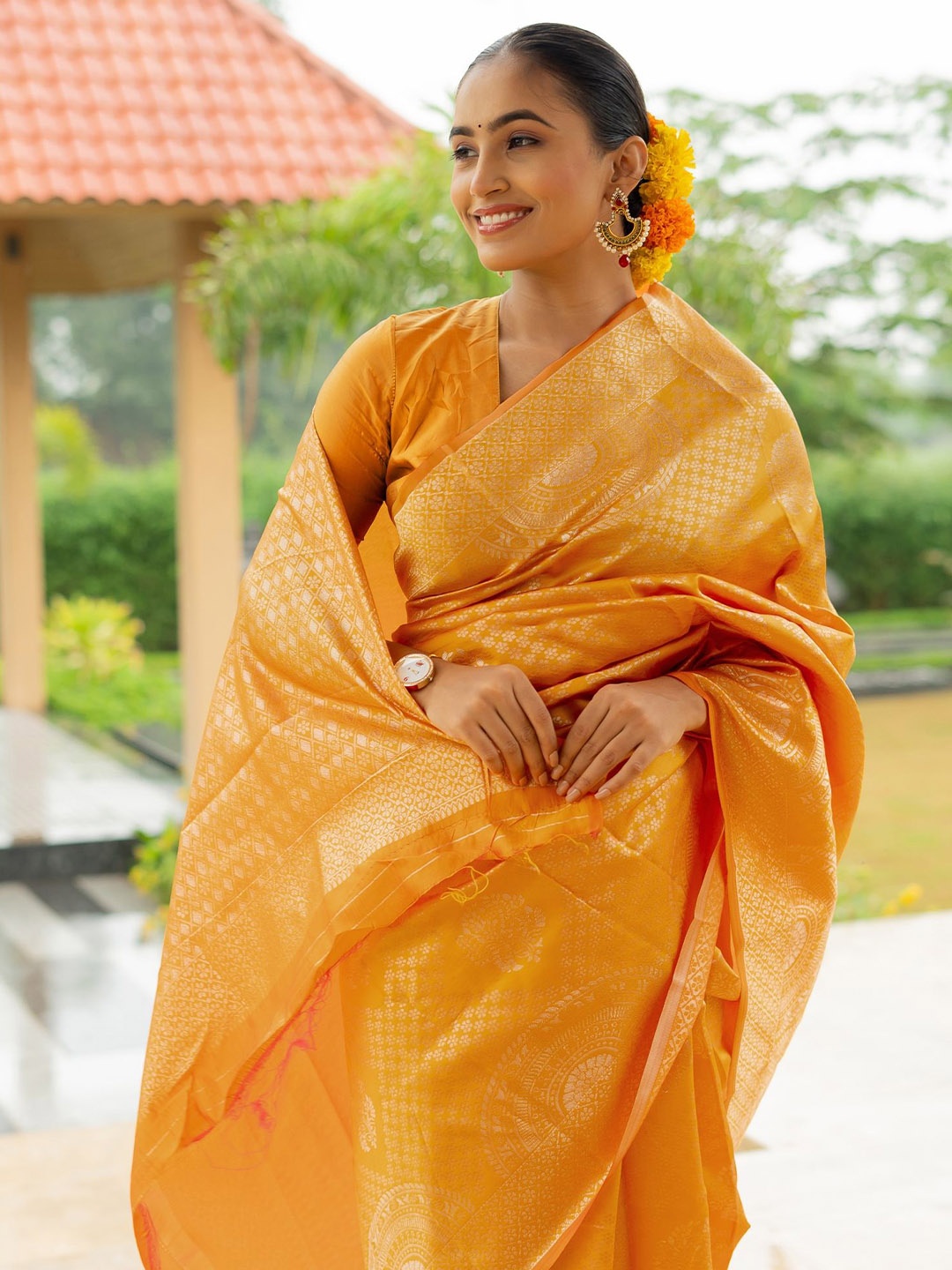 

Subham Woven Design Zari Banarasi Saree, Orange