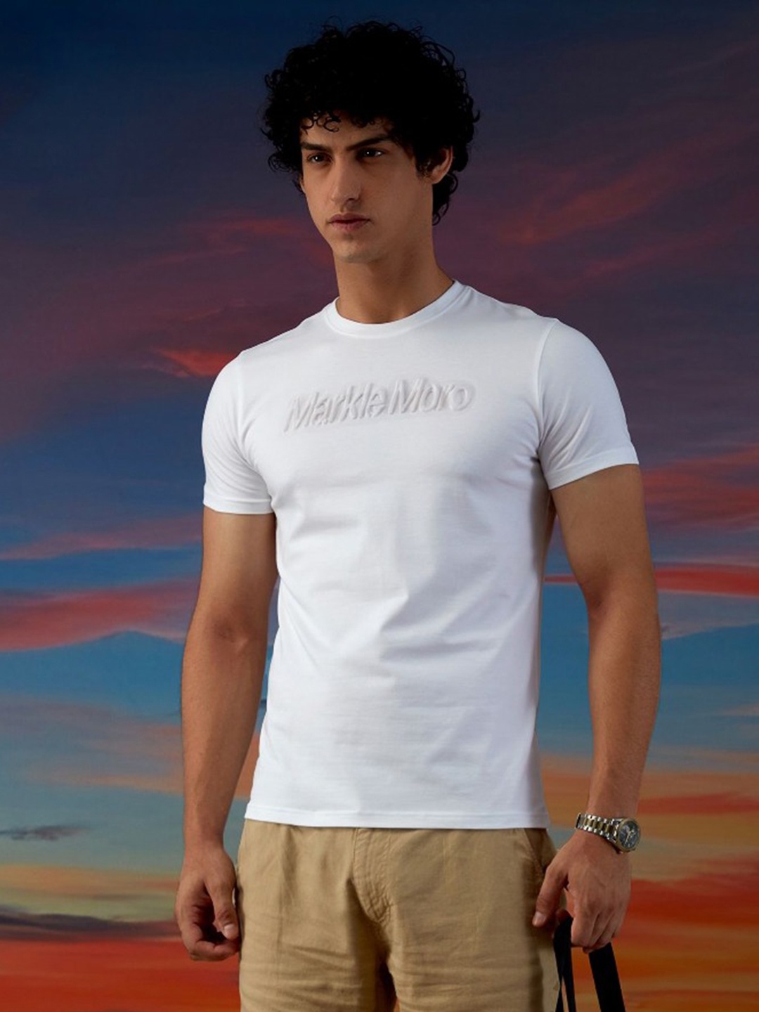

Markle Moro Men Typography Printed Round Neck Cotton Slim Fit T-shirt, White