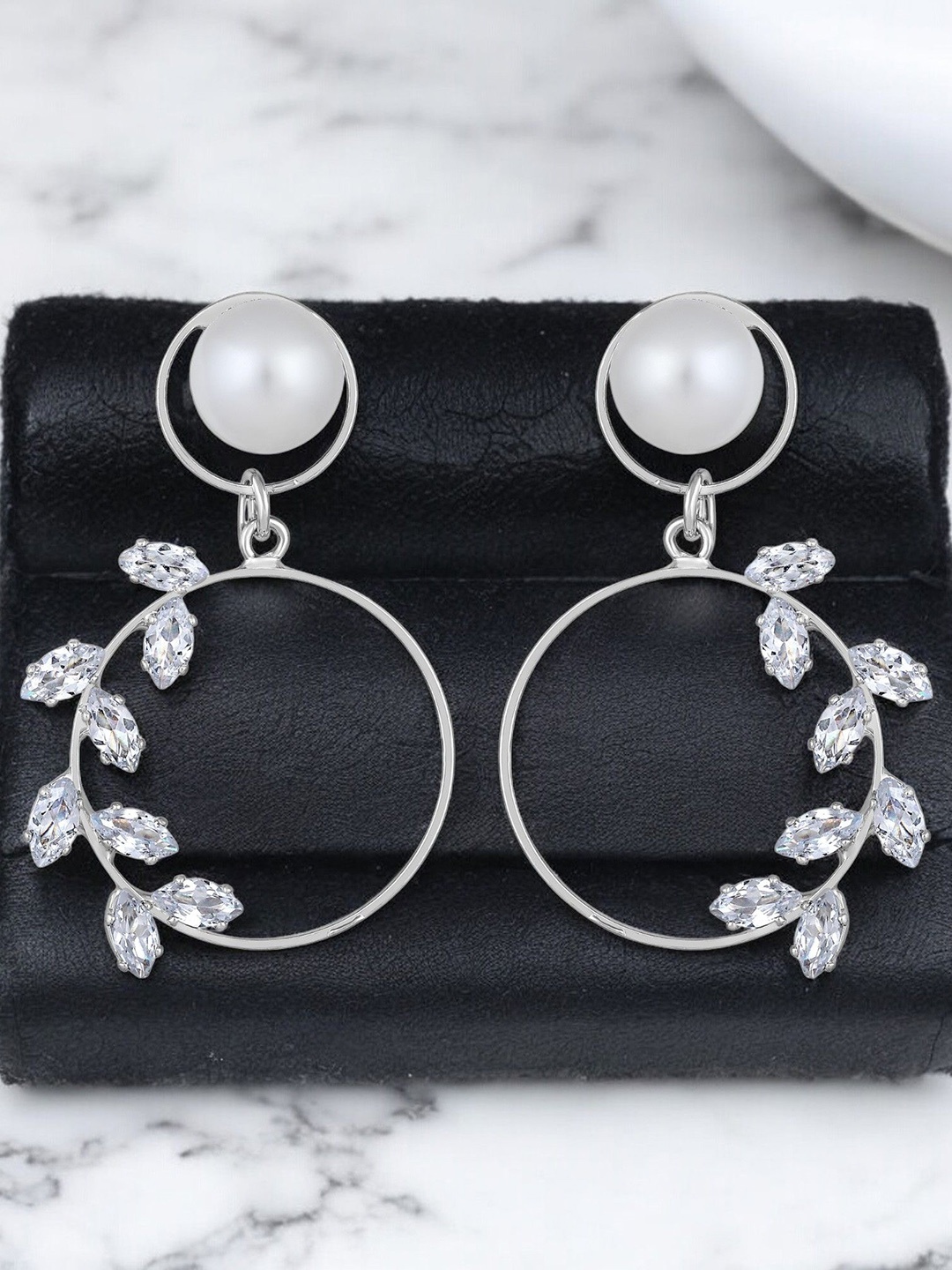 

Stefan Silver-Plated American Diamond & Pearls detachable Stud & Drop Earrings