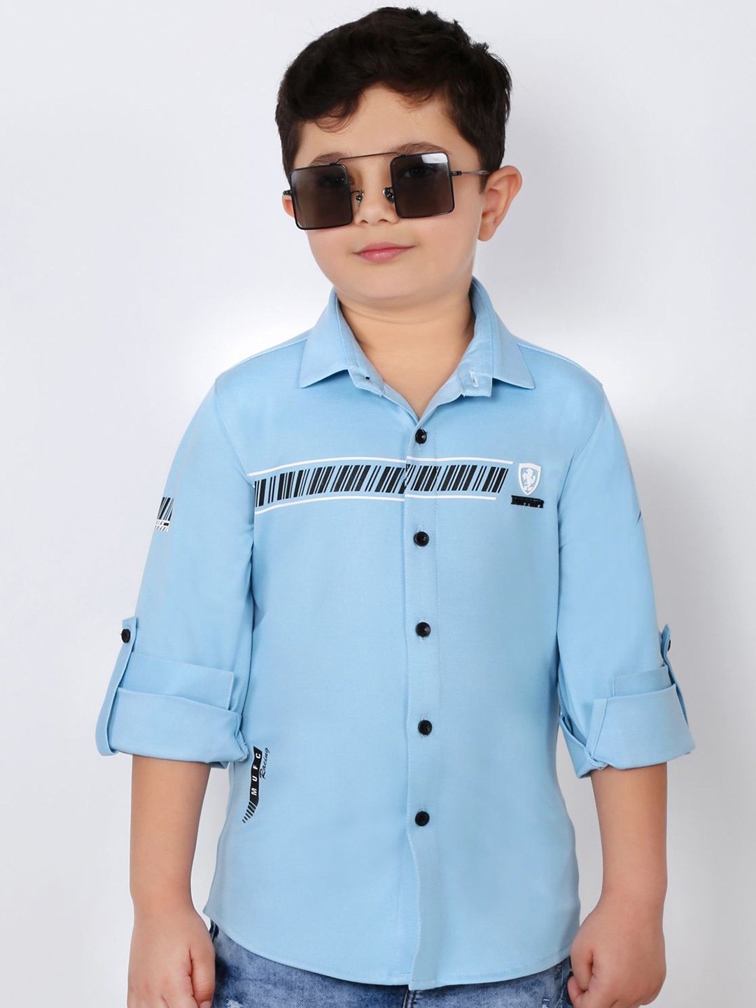 

MashUp Boys Classic Spread Collar Abstract Printed Cotton Casual Shirt, Blue