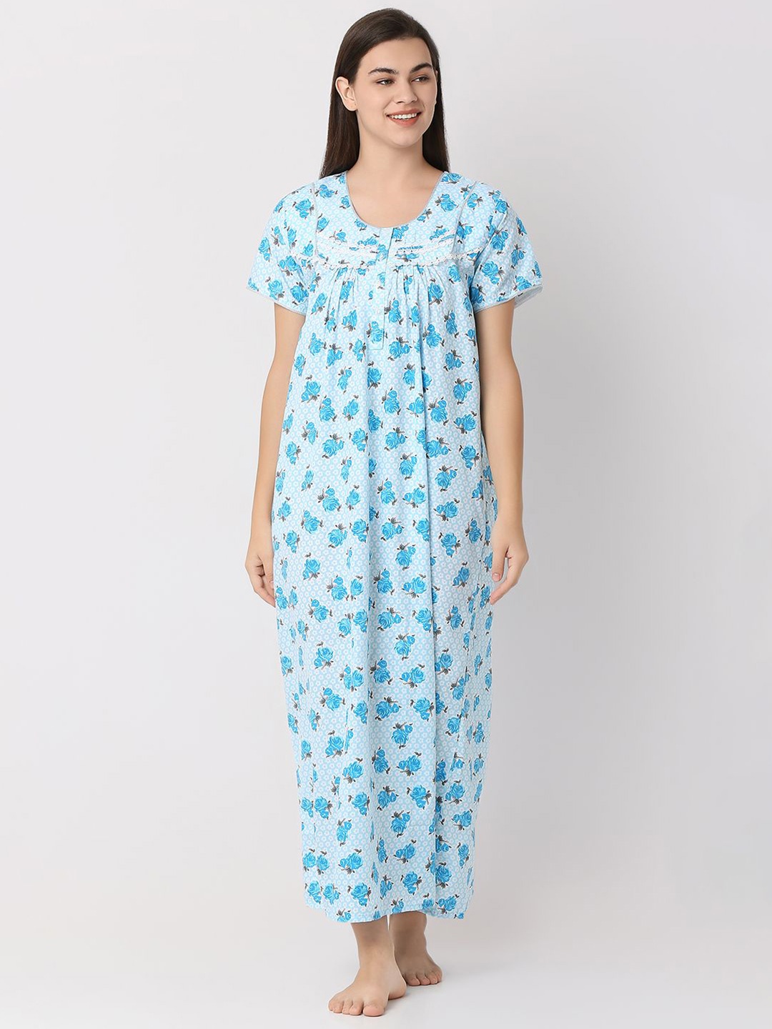 

Juliet Printed Round Neck Maxi Nightdress, Blue
