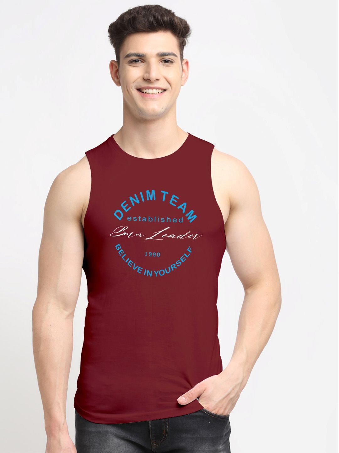 

Friskers Men Pure Cotton Printed Gym Innerwear Vests 151024AE656-14, Maroon