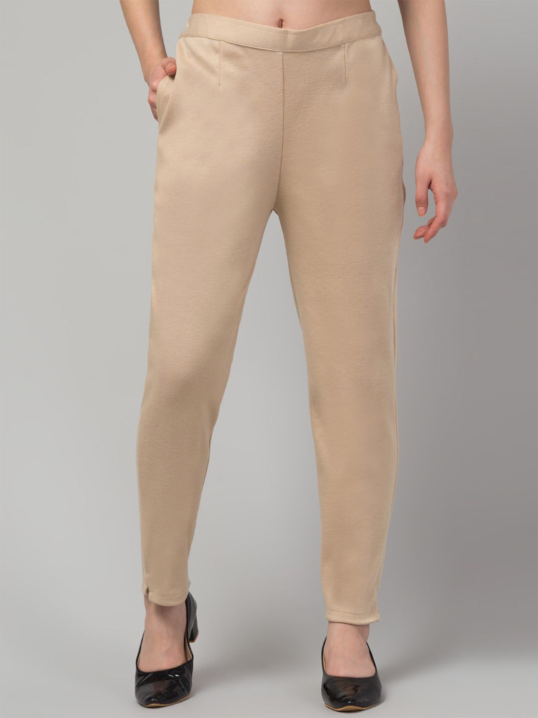 

Trend Level Women Relaxed Straight Leg Woolen Trousers, Gold