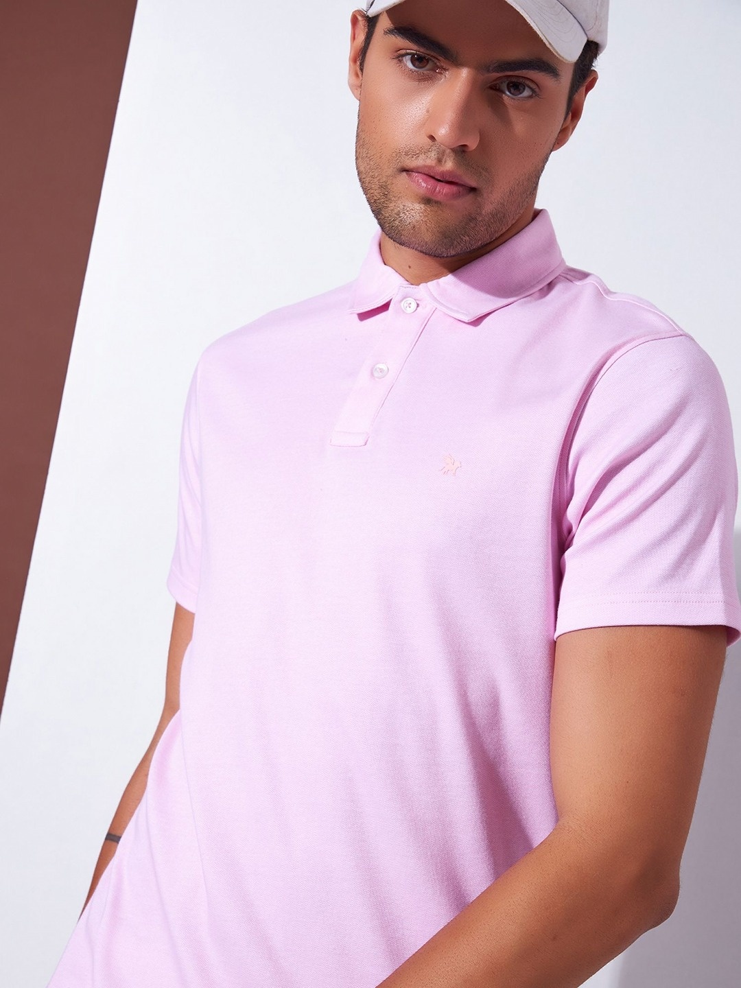 

Markle Moro Men Solid Polo Collar Cotton Slim Fit T-shirt, Pink