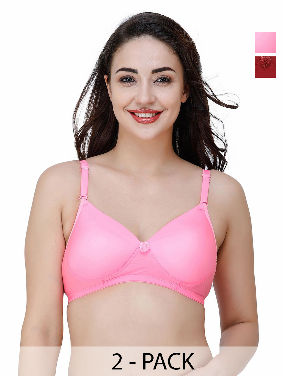 

College Girl Pack Of 2 Medium Coverage Lightly Padded T-shirt Bra, Maroon