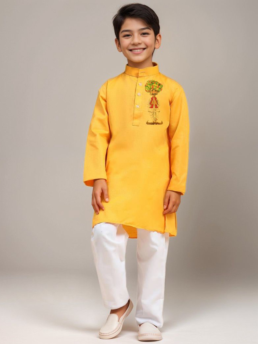 

DEVOILER Boys Mandarin Collar Cotton Straight Kurta, Yellow