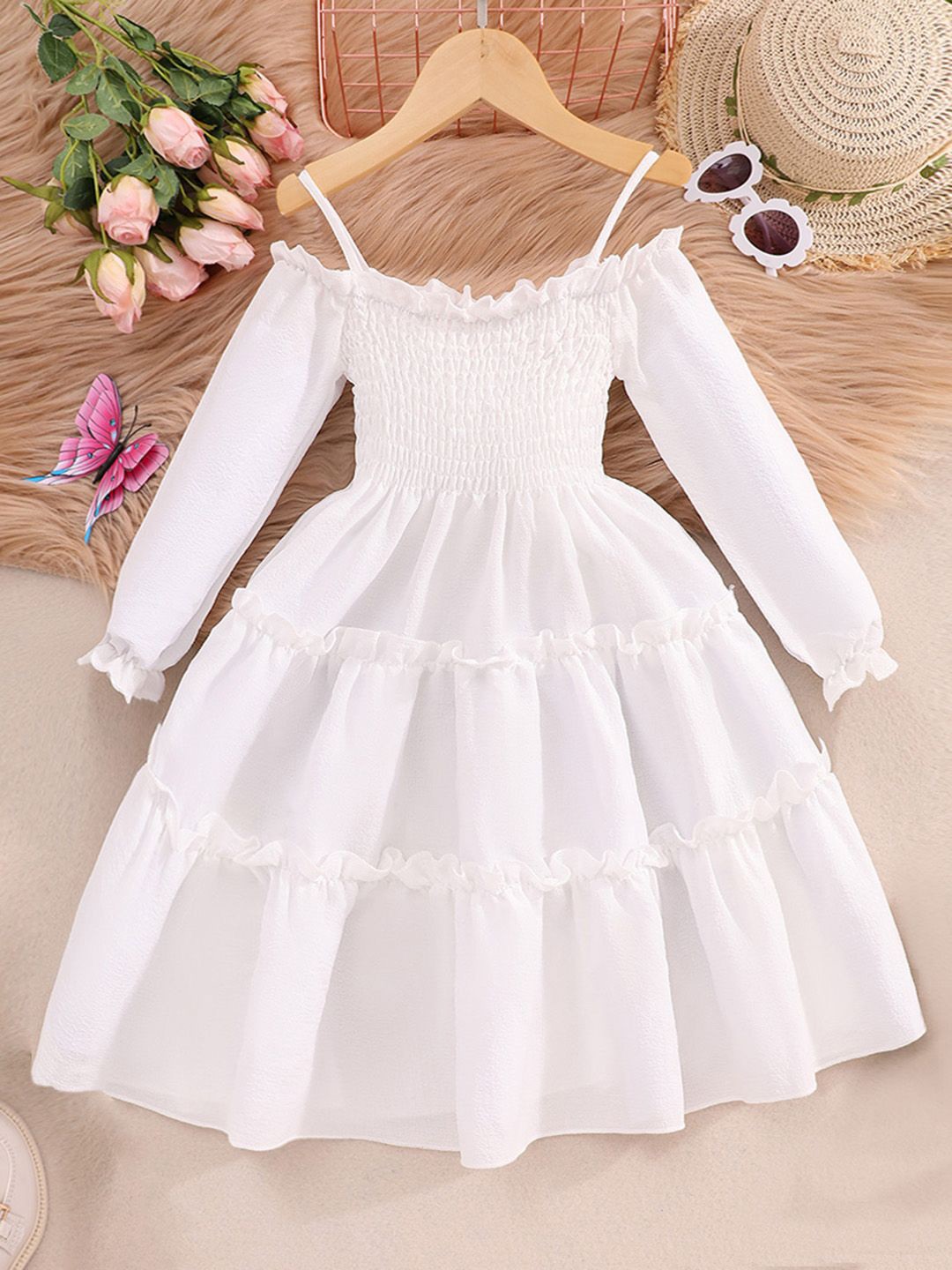 

INCLUD Girls Smocked Detail Tiered Maxi Dress, White