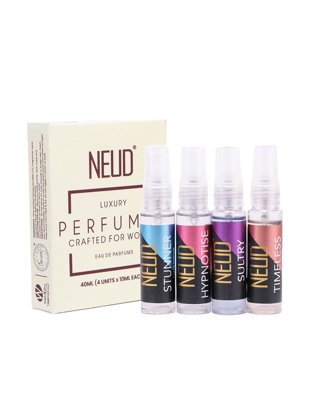 

NEUD Women Set Of 4 Timeless, Stunner, Hypnotise & Sultry Eau De Parfum - 10 ml Each, Yellow