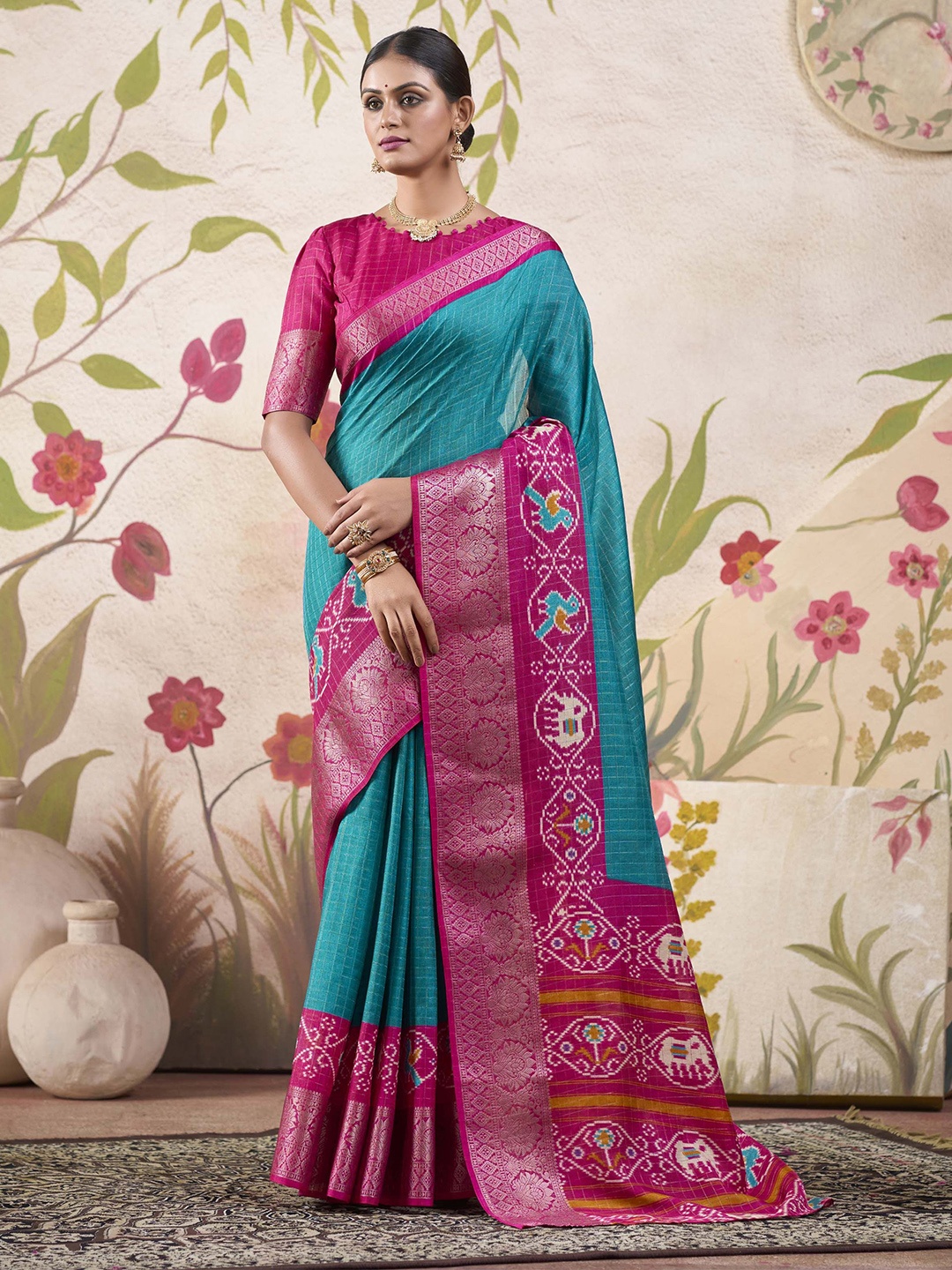 

MADHAVPRIYA Woven Design Zari Patola Saree, Teal
