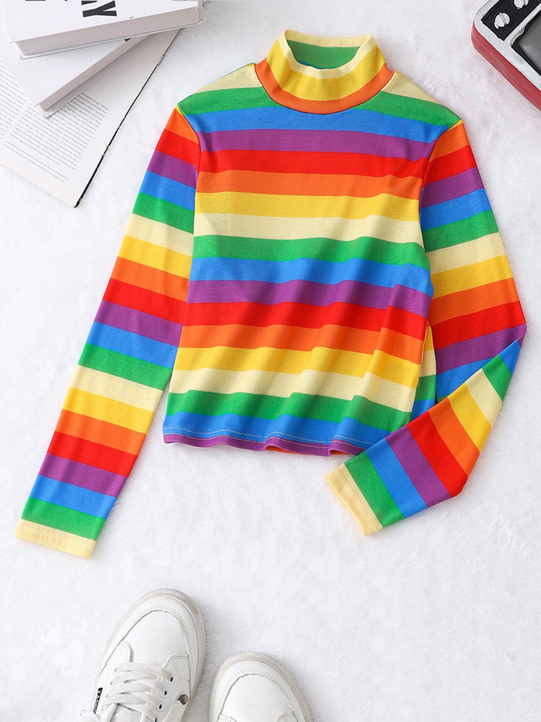

INCLUD Girls Striped High Neck T-shirt, Blue