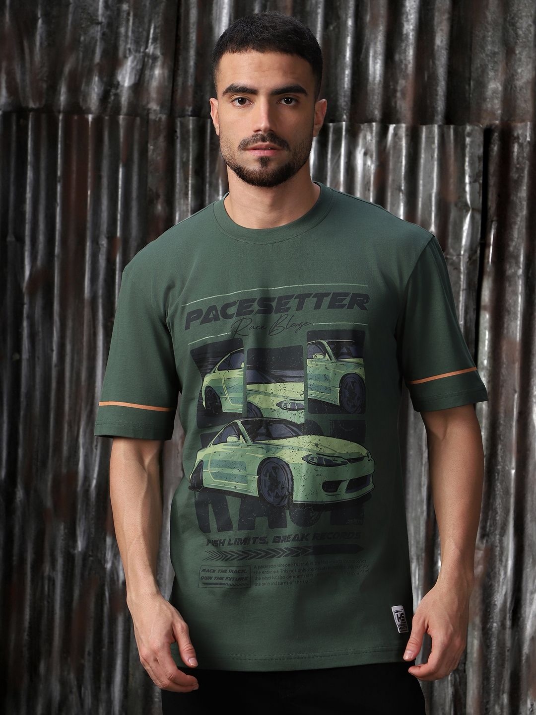 

High Star Men Moto Racer Graphic Printed relaxed fit T-shirt, Green