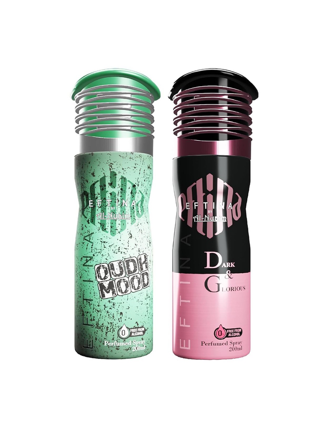 

Al-Nuaim Set Of 2 Oudh Mood & Dark & Glorious Alcohol Free Deodorant - 200 ml Each, Green