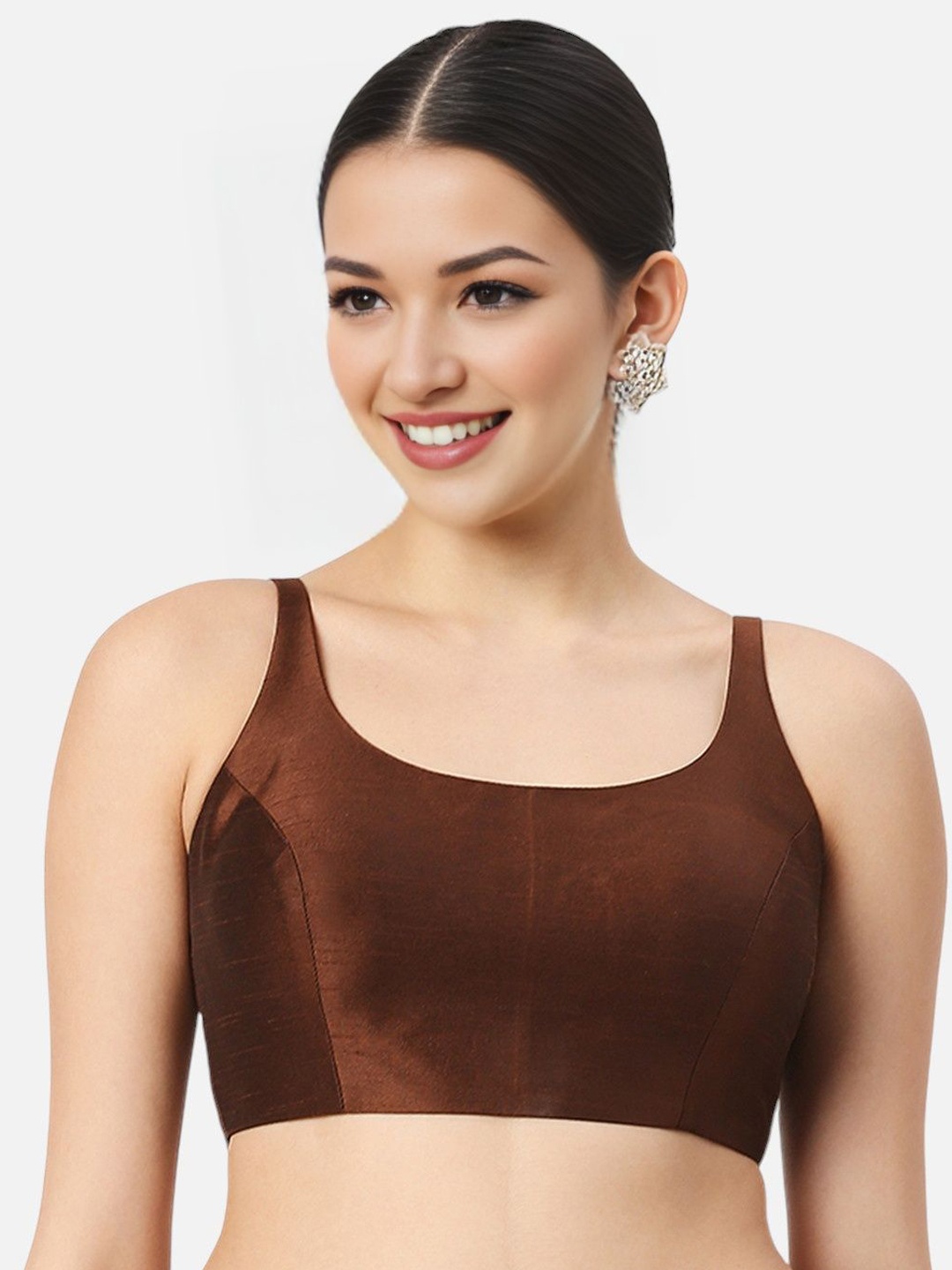 

Biyu Women Round Neck Saree Blouse, Brown