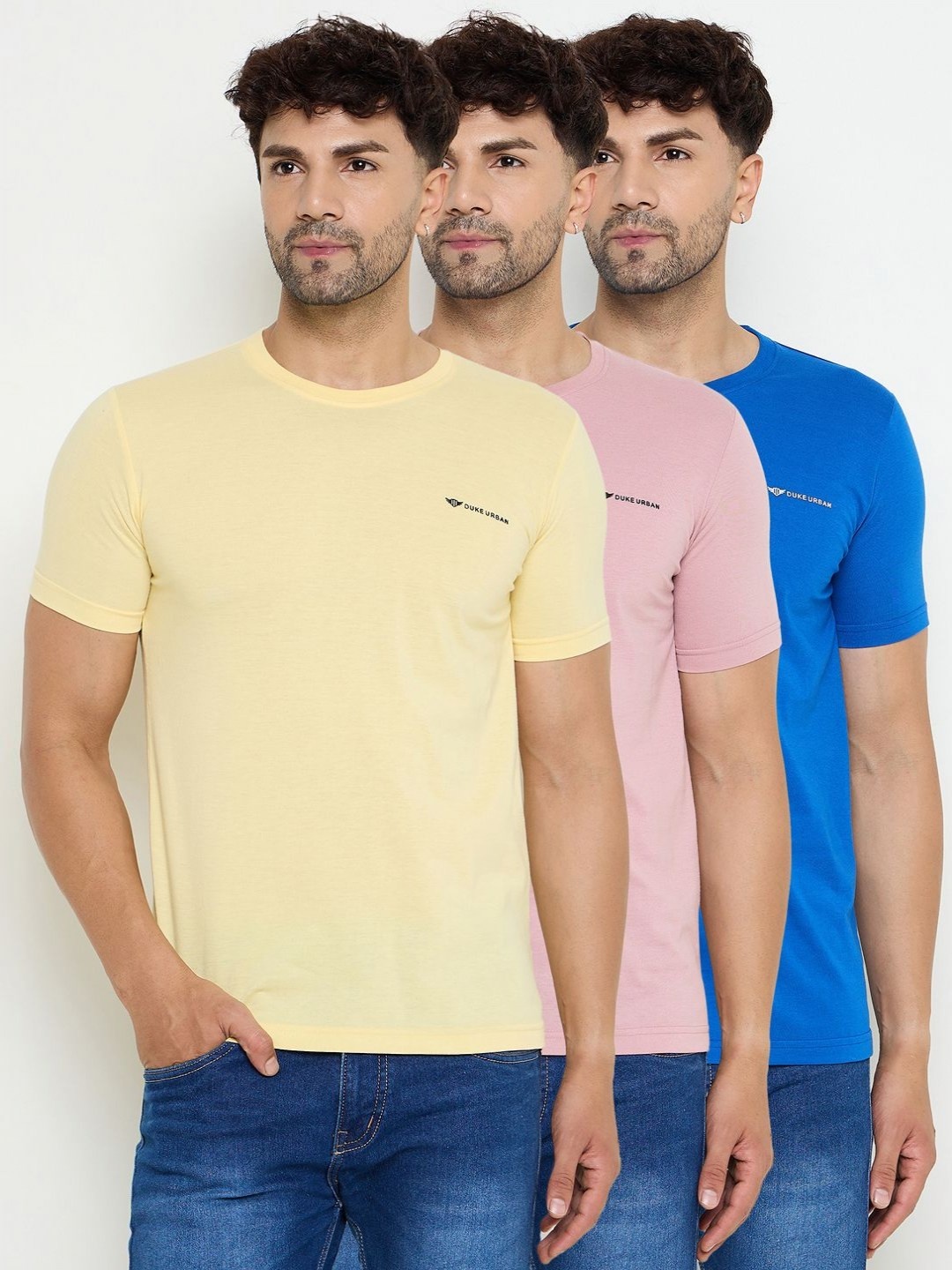 

Duke Men Pack Of 3 Solid Round Neck Cotton T-shirts, Yellow