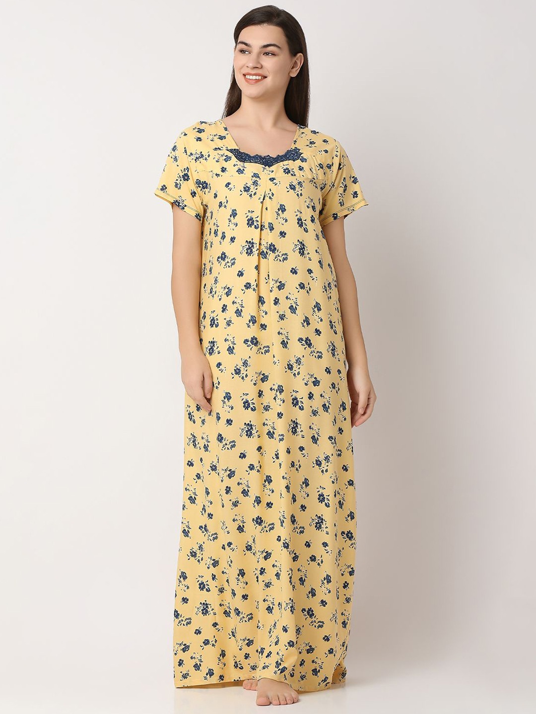

Juliet Women Floral Printed Maxi Nightdress, Yellow