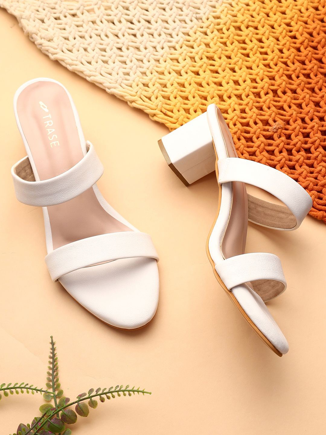 

TRASE Women White Open Toe Synthetic Leather Block Sandals