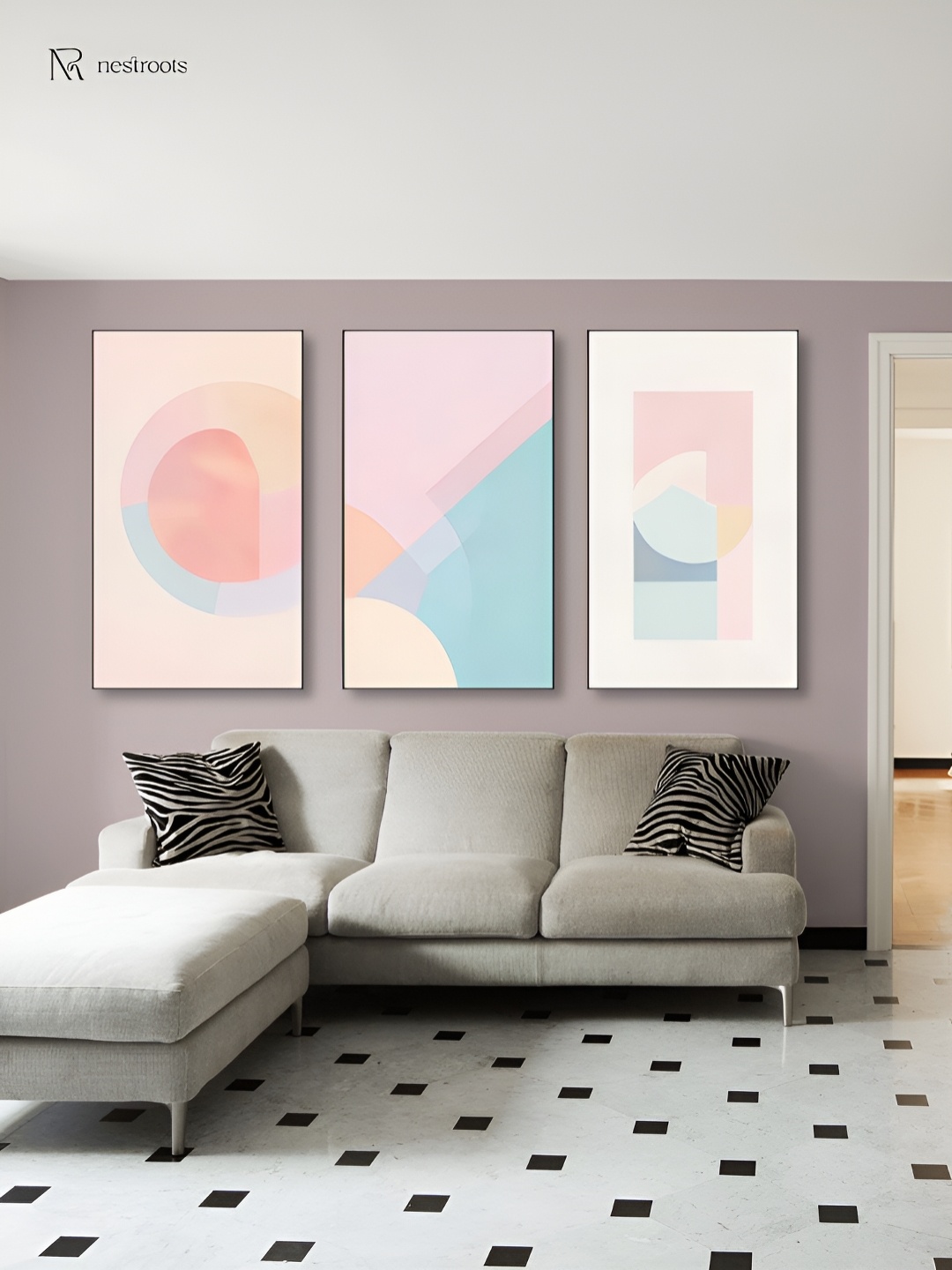 

nestroots Vibrant Blue & Pink 3 Pieces Abstract Canvas Painting Wall Arts