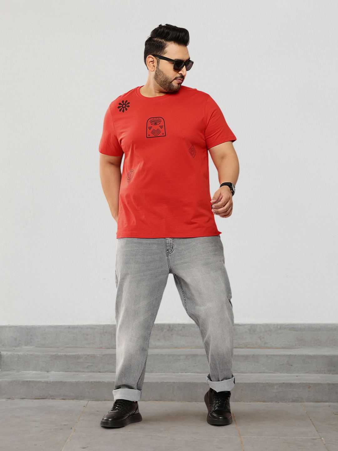 

Sztori Plus Size Printed T-shirt, Red