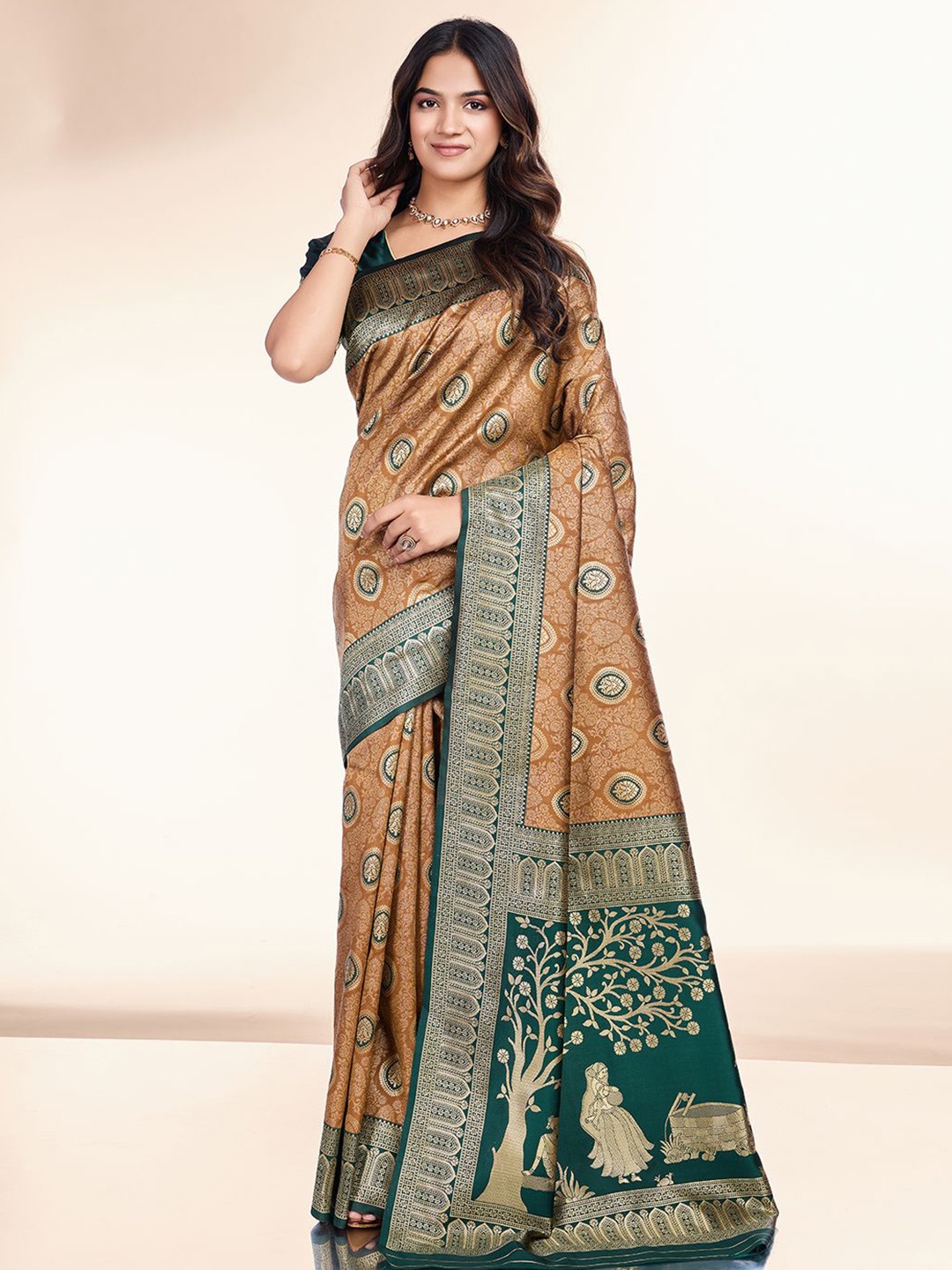 

RICH & ROMAN Woven Design Zari Pure Silk Banarasi Saree, Mustard