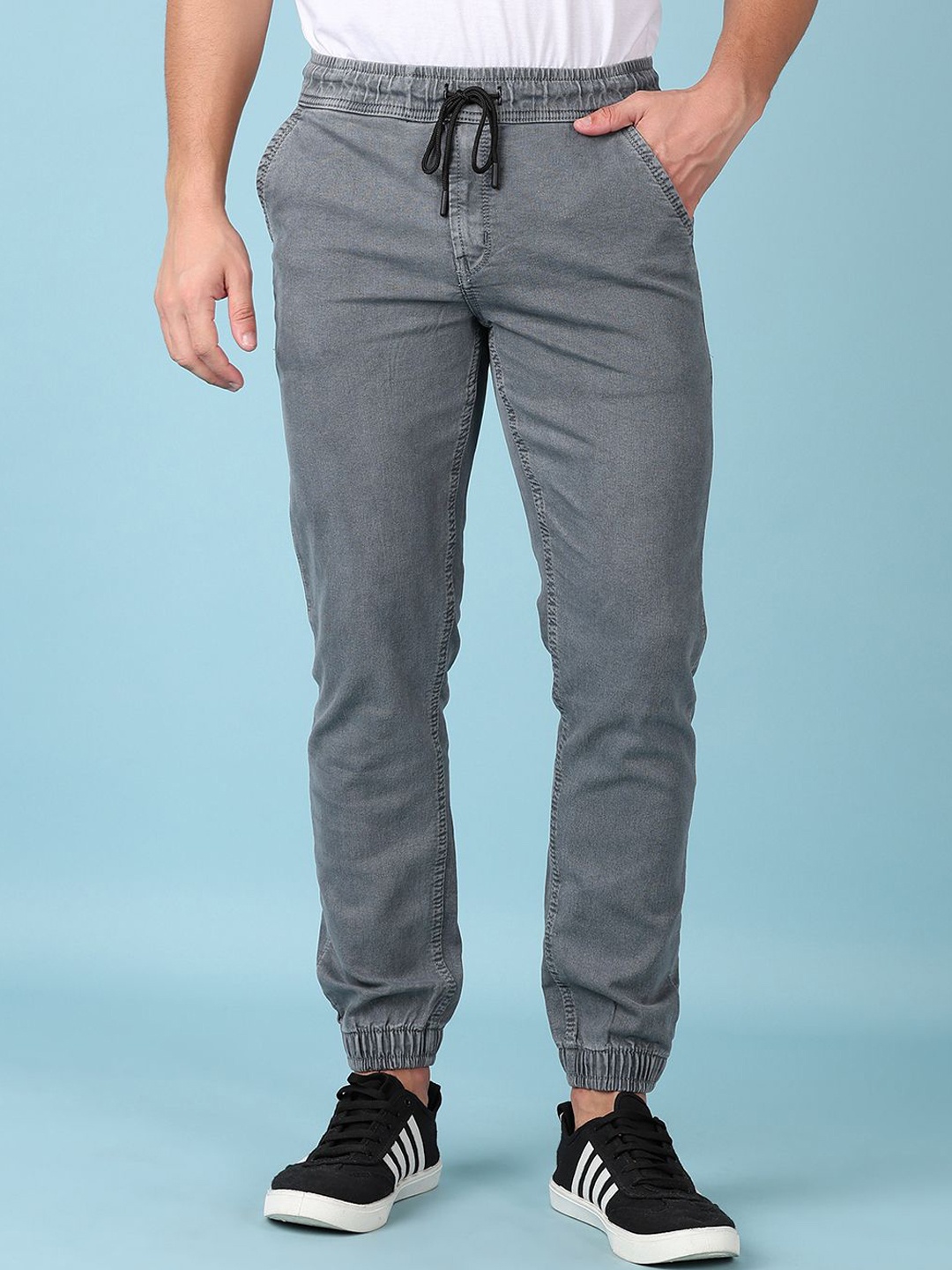 

V-Mart Men Denim Solid Regular Fit Denim Joggers, Grey